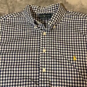 Ralph Lauren Mens 2XB Navy Blue Gingham Check Short Sleeve Button Down Shirt